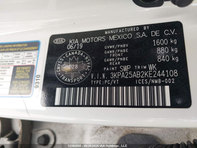 3KPA25AB2KE244108 KIA gdi gamma