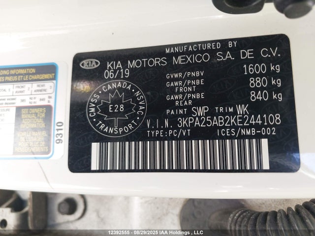 3KPA25AB2KE244108 KIA gdi gamma