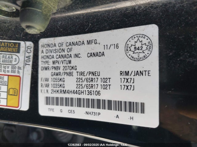 2HKRM4H44GH136106 Honda k24w9
