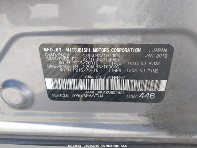 JA4AJ3AU1KU602481 Mitsubishi mivec