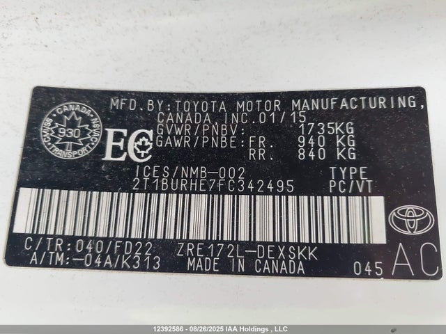 Toyota 2zr-fe 2015 2T1BURHE7FC342495 Image 18