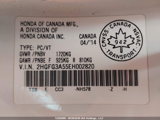 2HGFG3A55EH002820 Honda r18z1