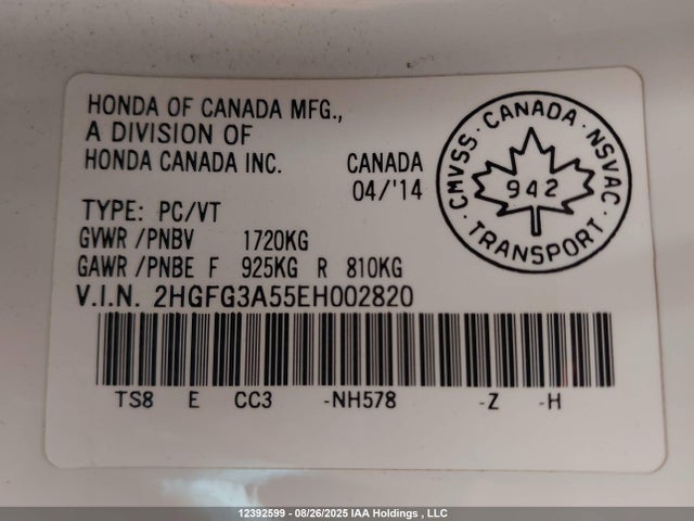 2HGFG3A55EH002820 Honda r18z1