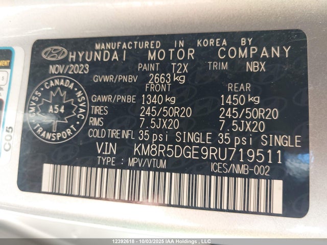 KM8R5DGE9RU719511 Hyundai gdi lambda ii