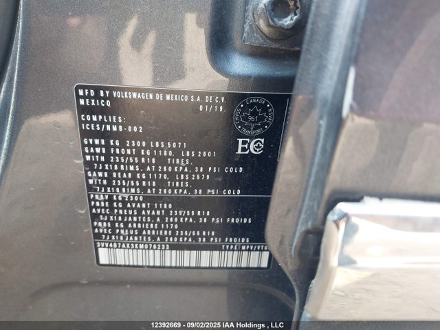 Volkswagen 2019 2019 3VV4B7AX3KM076233 Image 9