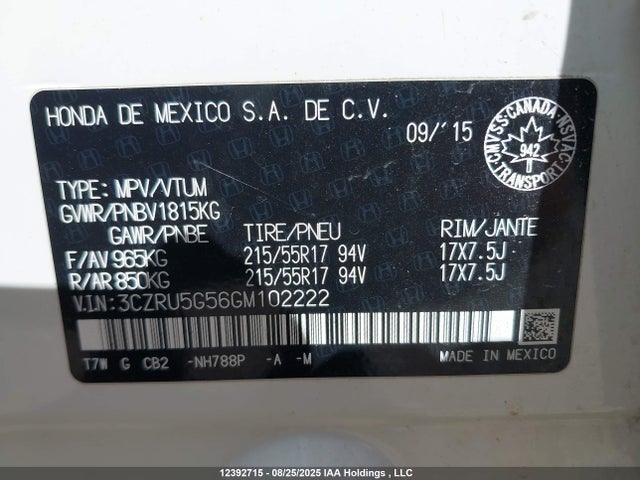 3CZRU5G56GM102222 Honda r18z9