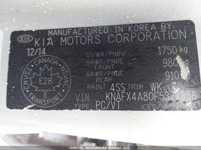 KNAFX4A80F5377356 KIA dohc gdi nu