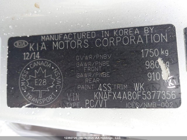 KNAFX4A80F5377356 KIA dohc gdi nu