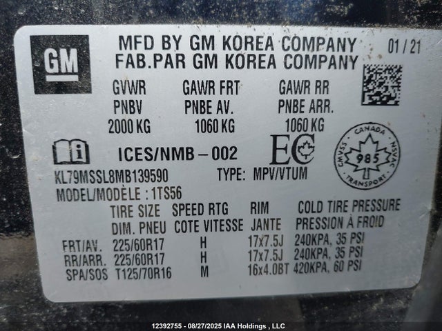 KL79MSSL8MB139590 Chevrolet l3t - l3, sidi, vvt, alum