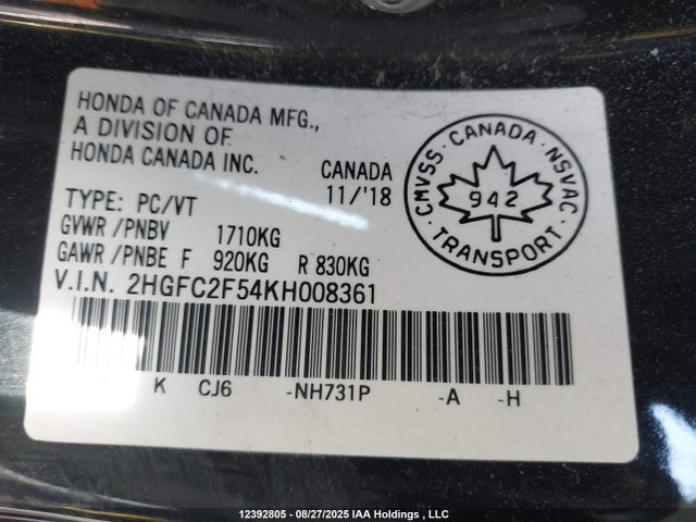 2HGFC2F54KH008361 Honda k20c2