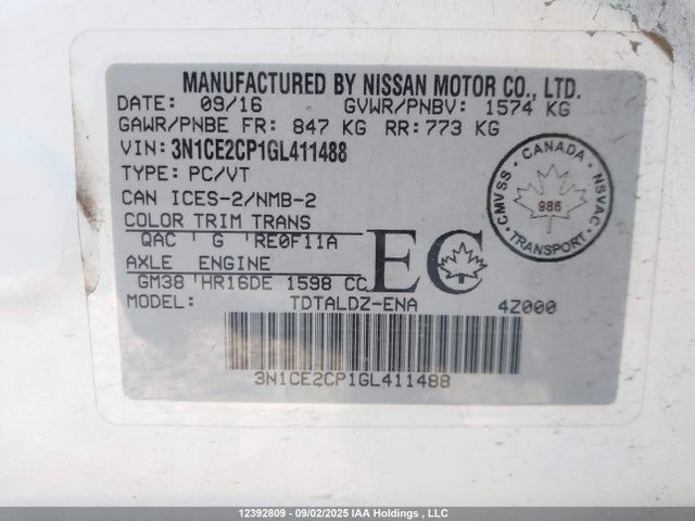 Nissan VERSA NOTE 2016 3N1CE2CP1GL411488 Image 9