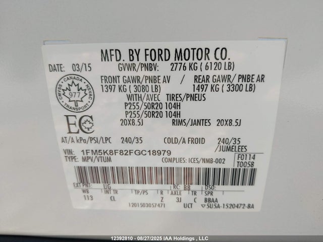 1FM5K8F82FGC18979 Ford 2015