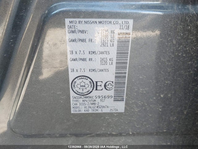 5N1DR2MM9KC595699 Nissan 2019