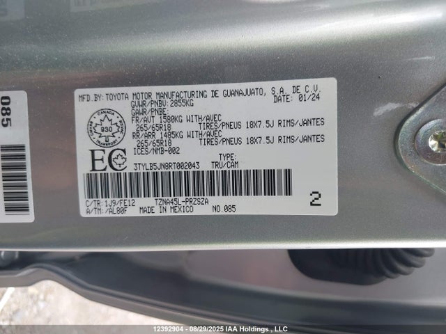 3TYLB5JN8RT002043 Toyota t24a-fts