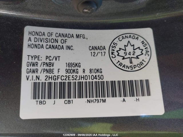 Honda k20c2 2018 2HGFC2E52JH010450 Image 9