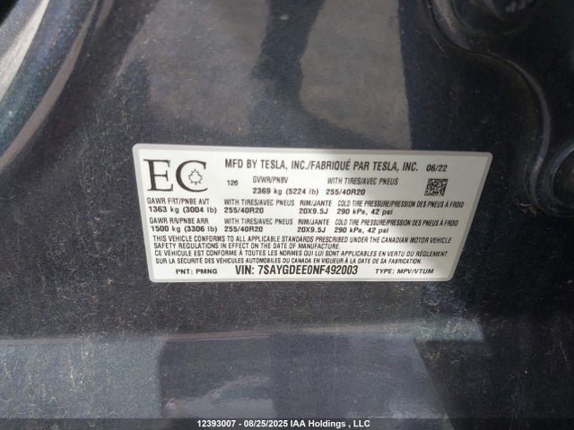 7SAYGDEE0NF492003 Tesla Model Y