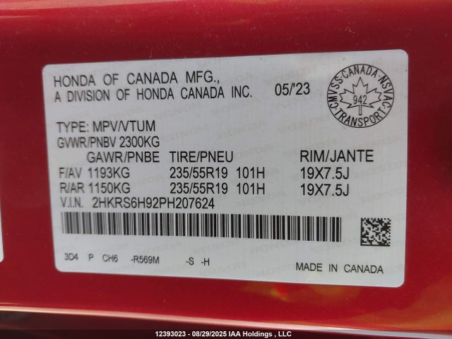 2HKRS6H92PH207624 Honda lfc3