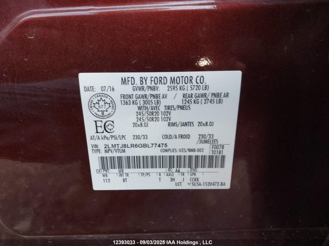 2LMTJ8LR6GBL77475 Lincoln MKX