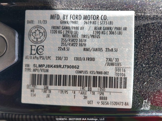 5LMPJ8K49RJ790862 Lincoln gtdi b