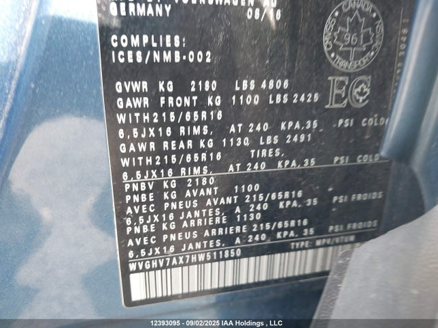 WVGHV7AX7HW511850 Volkswagen Tiguan