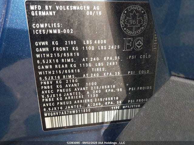 WVGHV7AX7HW511850 Volkswagen Tiguan