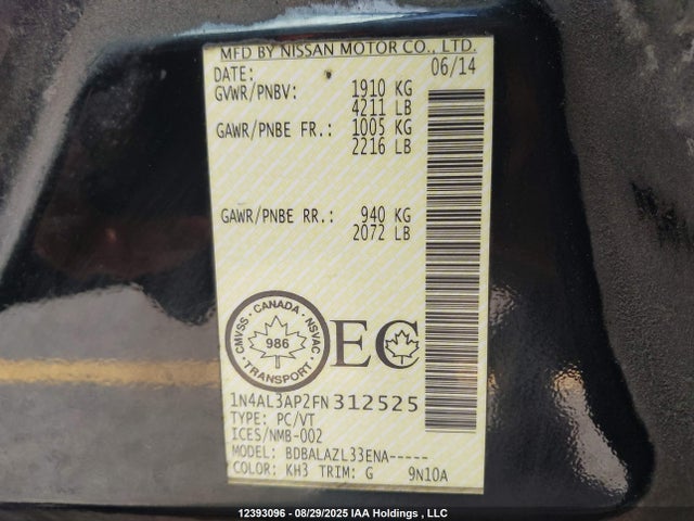 1N4AL3AP2FN312525 Nissan Altima