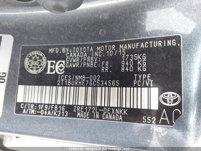 2T1BURHE7GC534565 Toyota 2zr-fe