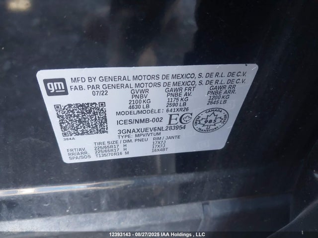 3GNAXUEV6NL283954 Chevrolet lyx