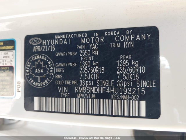 KM8SNDHF4HU193215 Hyundai gdi lambda ii