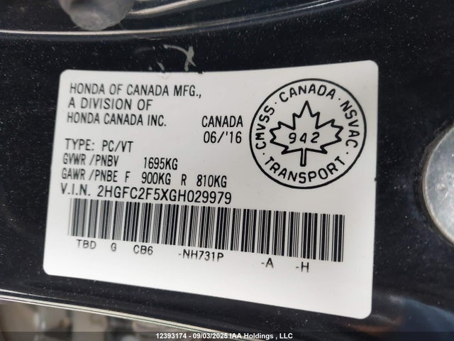 Honda k20c2 2016 2HGFC2F5XGH029979 Image 9
