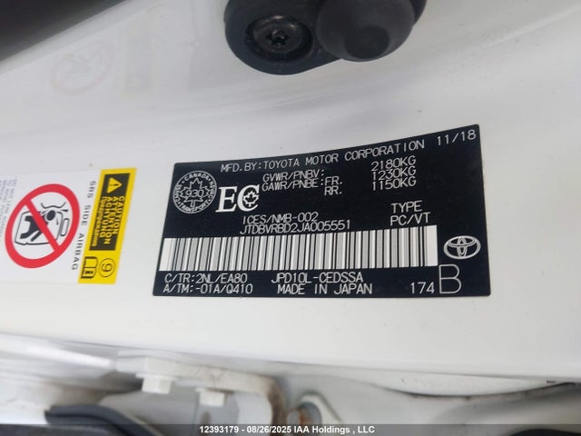 12393179 :رقم المزاد ، JTDBVRBD2JA005551 vin ، 2018 Toyota Mirai مزاد بيع