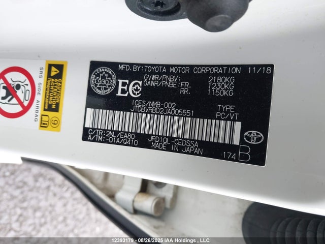 12393179 :رقم المزاد ، JTDBVRBD2JA005551 vin ، 2018 Toyota Mirai مزاد بيع