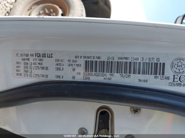 2016 Ram 3500 St მანქანა იყიდება აუქციონზე, vin: 3C63R3GJ4GG216241, აუქციონის ნომერი: 12393187
