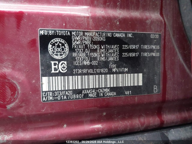 2T3R1RFV0LC101620 Toyota a25a-fks