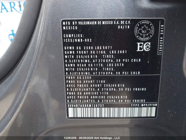 3VV4B7AX8KM126737 Volkswagen Tiguan