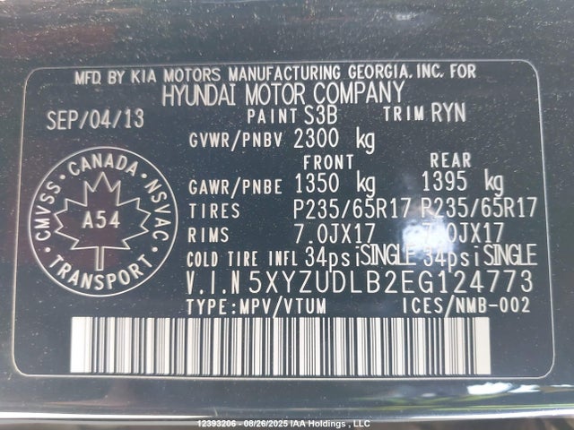 5XYZUDLB2EG124773 Hyundai gdi theta