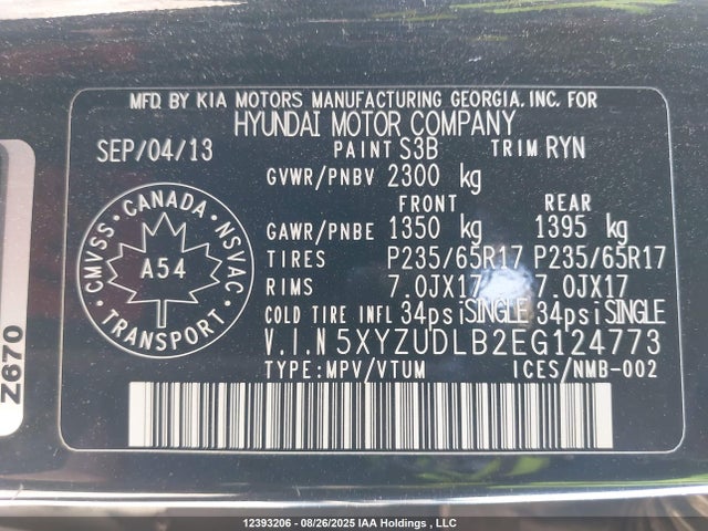 5XYZUDLB2EG124773 Hyundai gdi theta