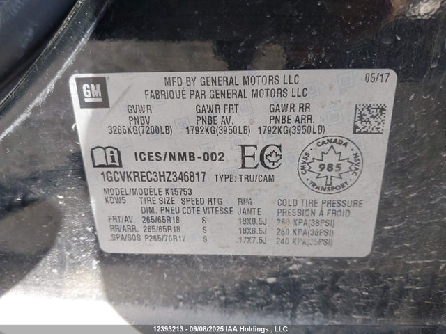 1GCVKREC3HZ346817 Chevrolet l83 - sidi: spark ignited direct injection, vvt: variable valve timing, afm, e85 max, alum