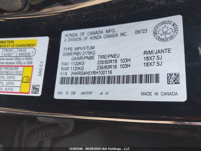 2HKRS4H51RH100116 Honda l15be