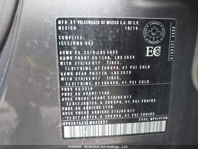 3VV2B7AX3LM043631 Volkswagen Tiguan