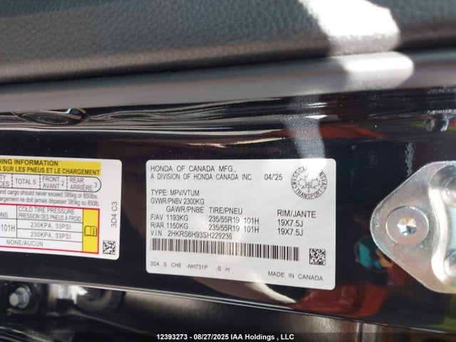 2HKRS6H93SH229236 Honda Cr-v Touring Hybrid