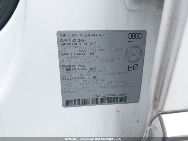 WA1C2AFP0GA128853 Audi flex fuel - e85