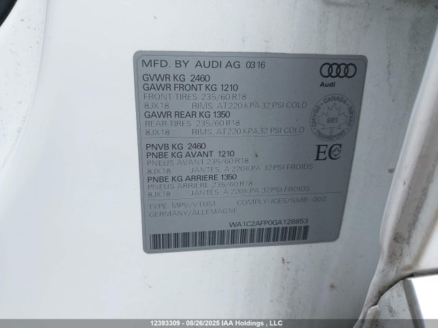 WA1C2AFP0GA128853 Audi flex fuel - e85