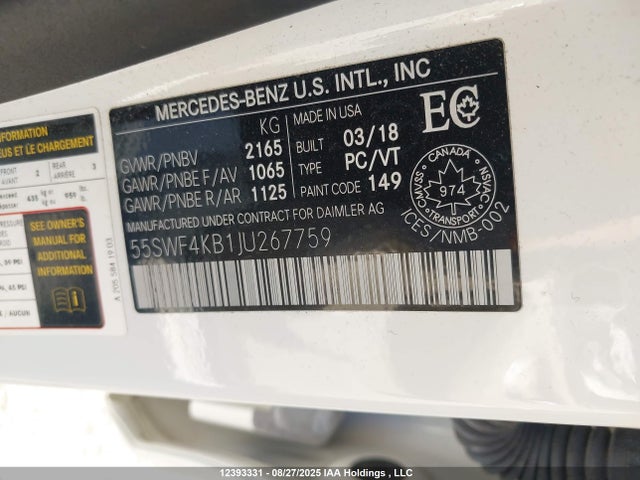 55SWF4KB1JU267759 Mercedes-Benz m274