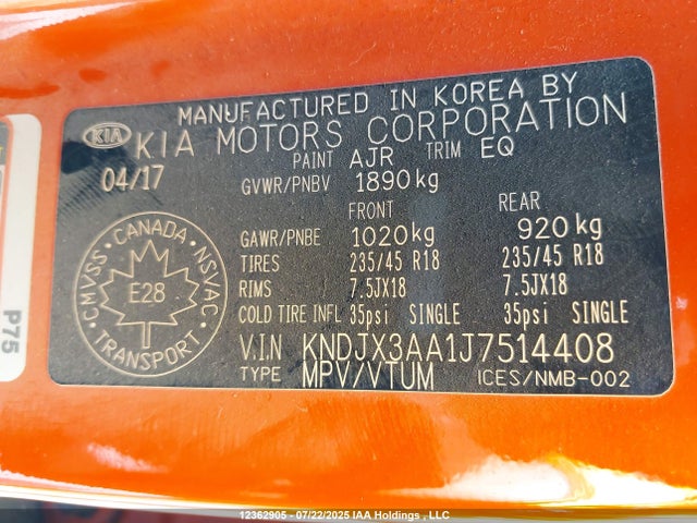 KNDJX3AA1J7514408 KIA g