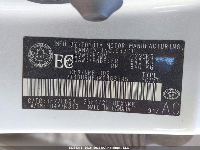 Toyota 2zr-fe 2019 2T1BURHE3KC163395 Image 19
