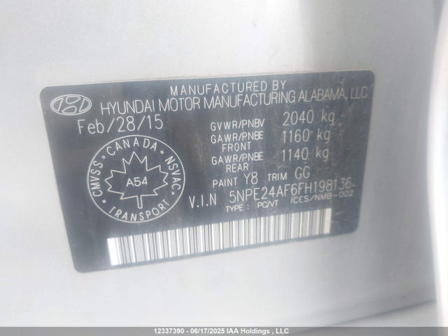 5NPE24AF6FH198136 Hyundai dohc gdi theta-ii