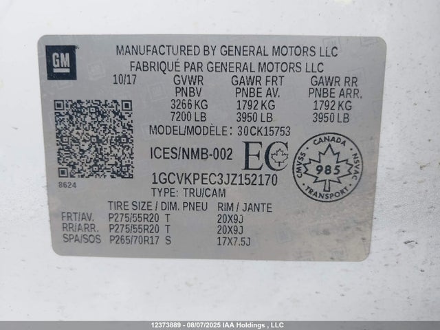 1GCVKPEC3JZ152170 Chevrolet l83 - sidi: spark ignited direct injection, vvt: variable valve timing, afm, e85 max, alum