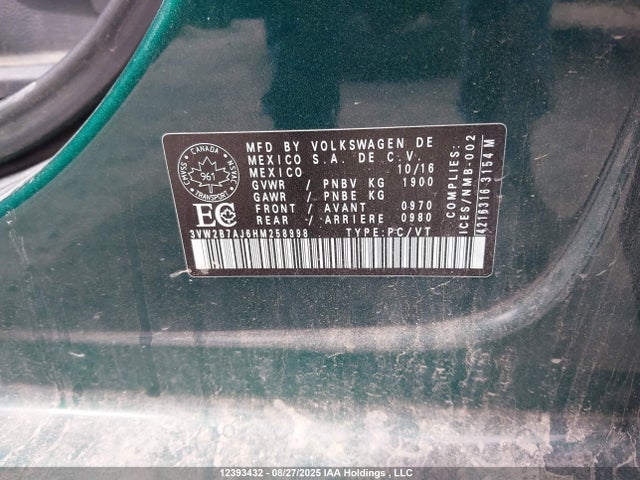 3VW2B7AJ6HM258998 Volkswagen 1.4 tsi
