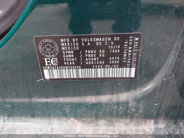 3VW2B7AJ6HM258998 Volkswagen 1.4 tsi